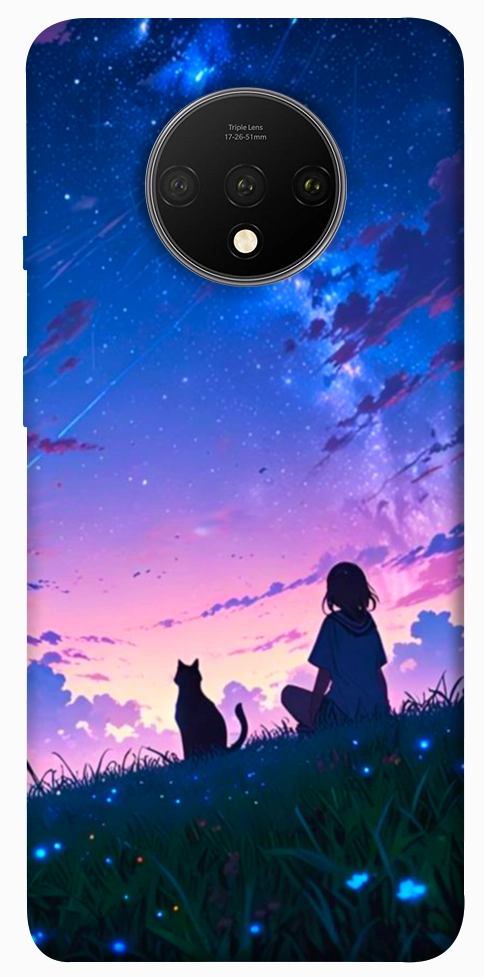 Чехол Space girl and cat для OnePlus 7T