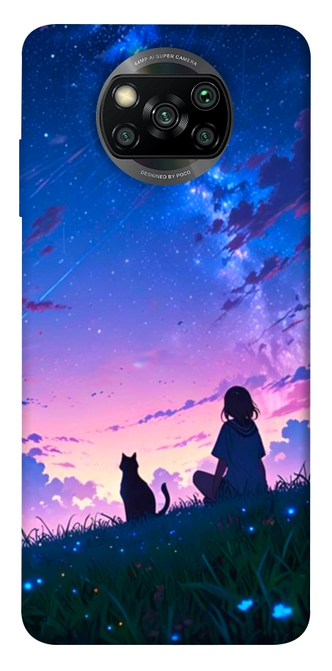 Чехол Space girl and cat для Xiaomi Poco X3 NFC
