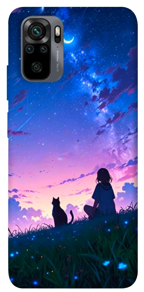 Чехол Space girl and cat для Xiaomi Redmi Note 10