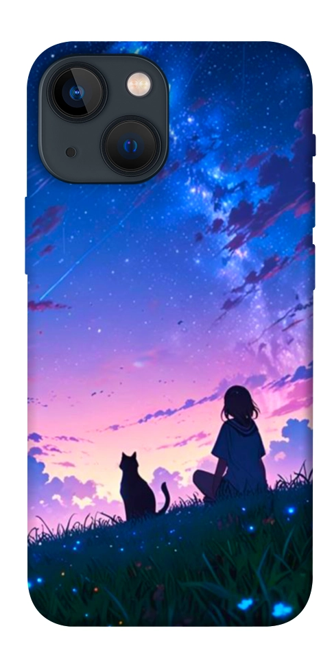 Чехол Space girl and cat для iPhone 13 mini