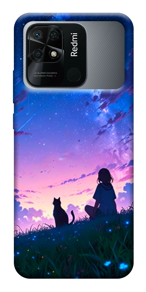 Чохол Space girl and cat для Xiaomi Redmi 10C