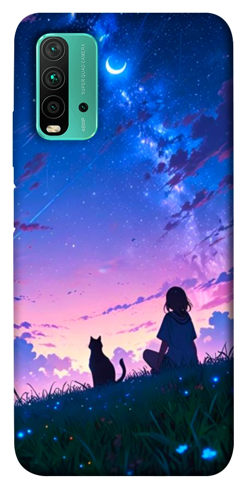 Чехол Space girl and cat для Xiaomi Redmi Note 9 4G