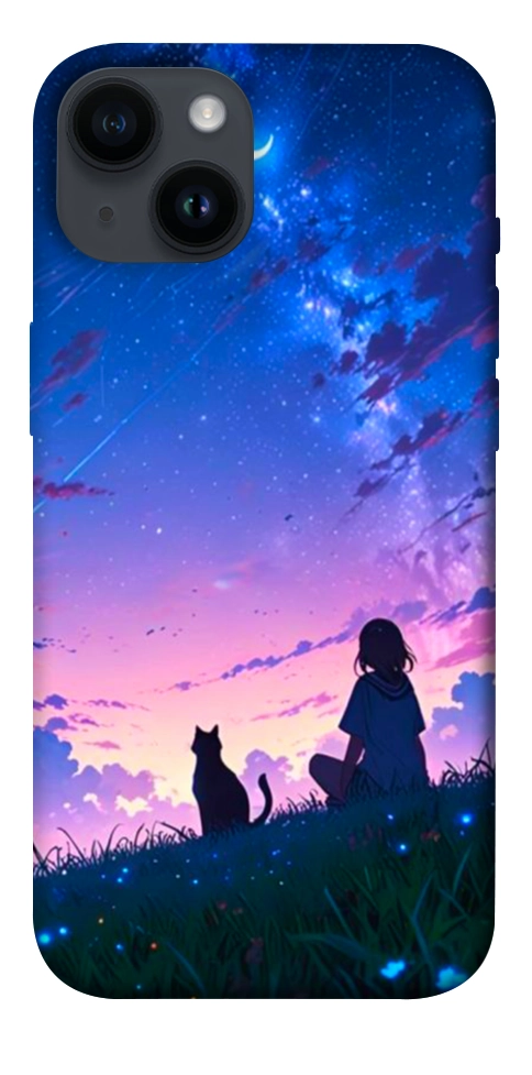 Чехол Space girl and cat для iPhone 14