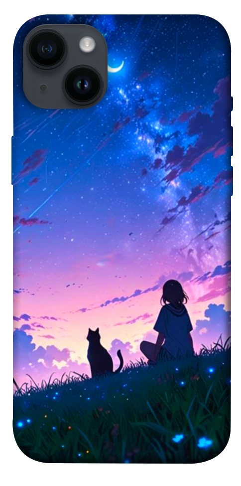 Чехол Space girl and cat для iPhone 14 Plus