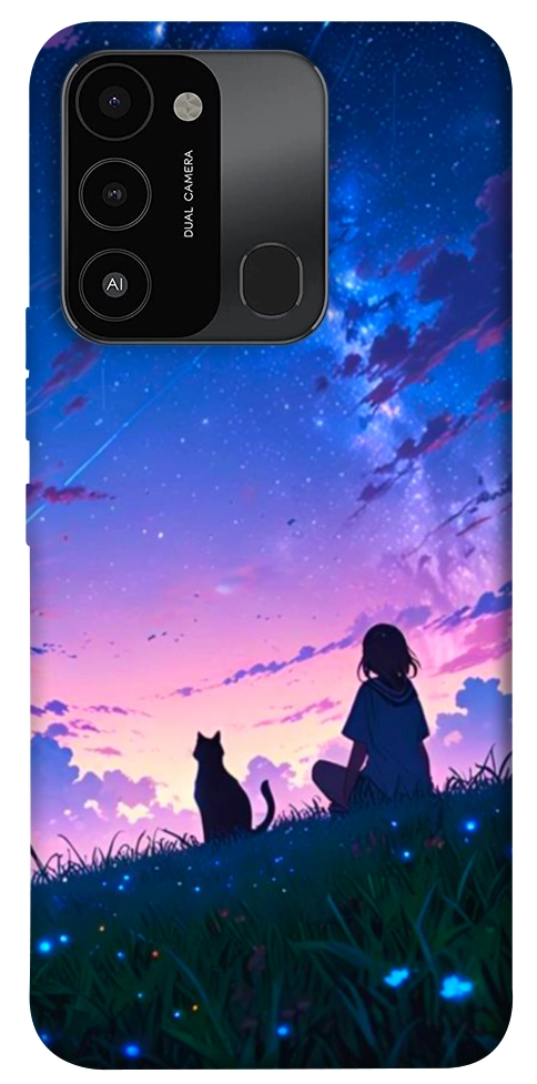 Чохол Space girl and cat для TECNO Spark 8C