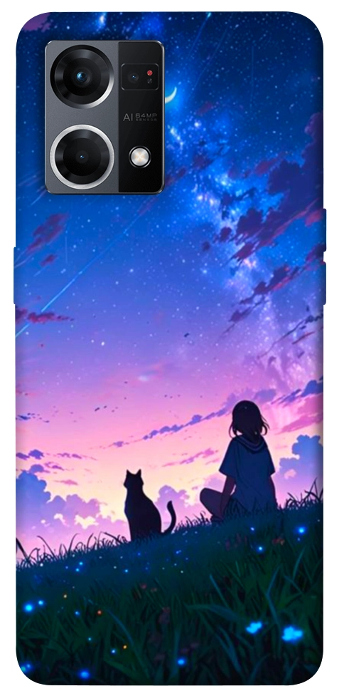 Чехол Space girl and cat для Oppo Reno 7 4G