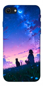 Чехол Space girl and cat для iPhone SE (2022)