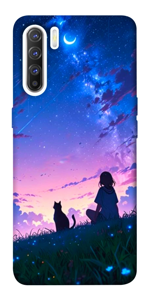 Чехол Space girl and cat для Oppo Reno 3