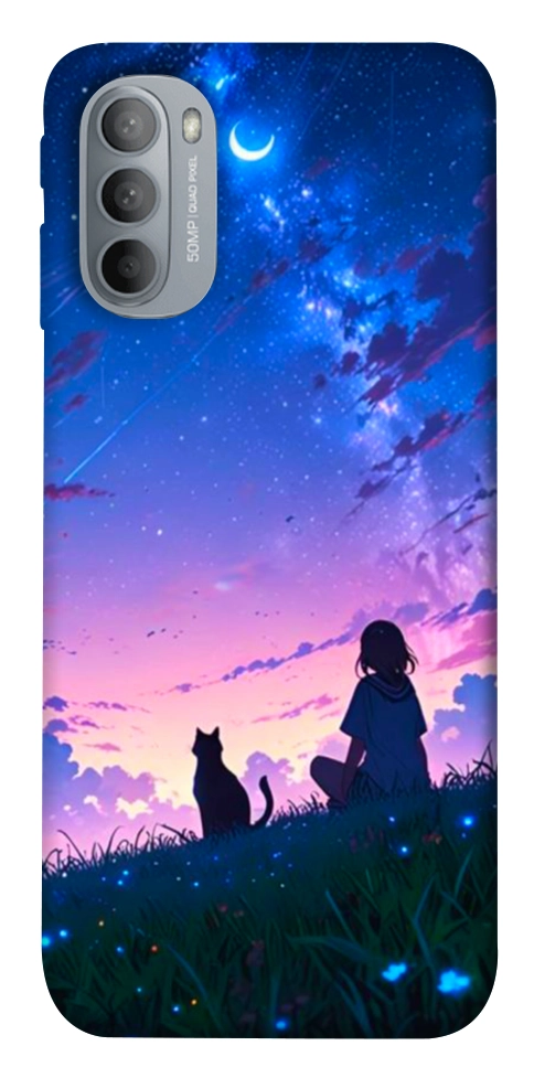Чехол Space girl and cat для Motorola Moto G31
