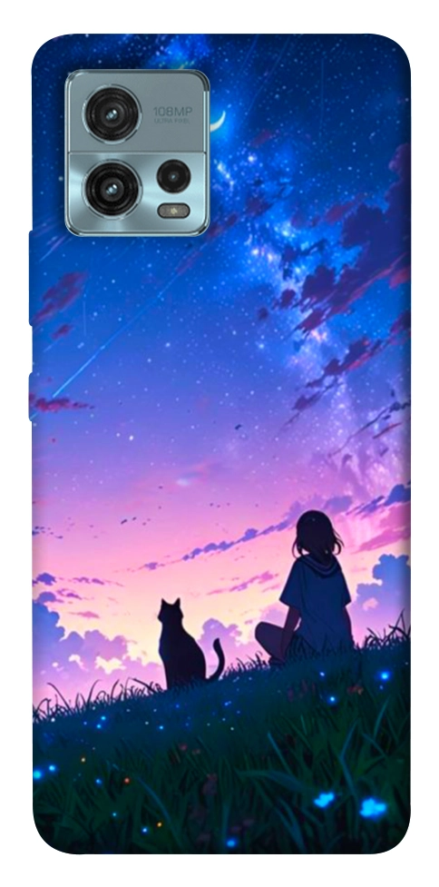 Чохол Space girl and cat для Motorola Moto G72