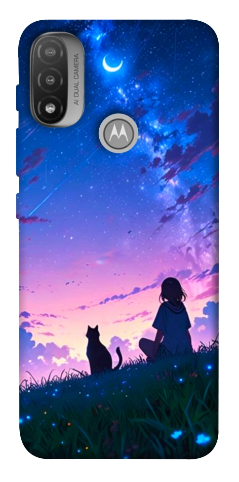 Чохол Space girl and cat для Motorola Moto E20