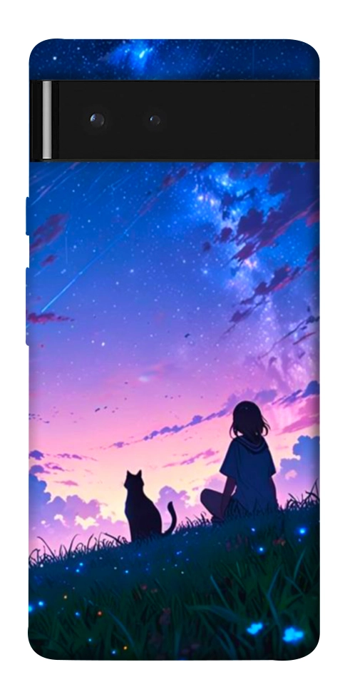 Чохол Space girl and cat для Google Pixel 6