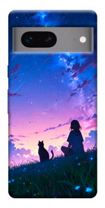 Чехол Space girl and cat для Google Pixel 7