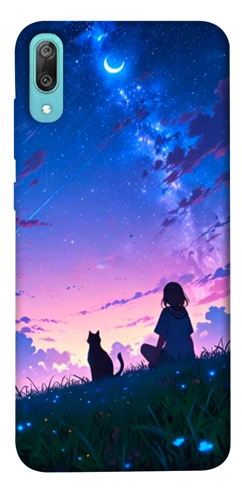 Чохол Space girl and cat для Huawei Y6 Pro (2019)