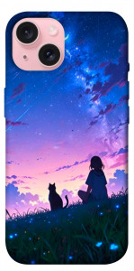 Чохол Space girl and cat для iPhone 15