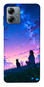 Чехол Space girl and cat для Motorola Moto G14