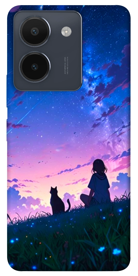 Чехол Space girl and cat для Vivo Y36