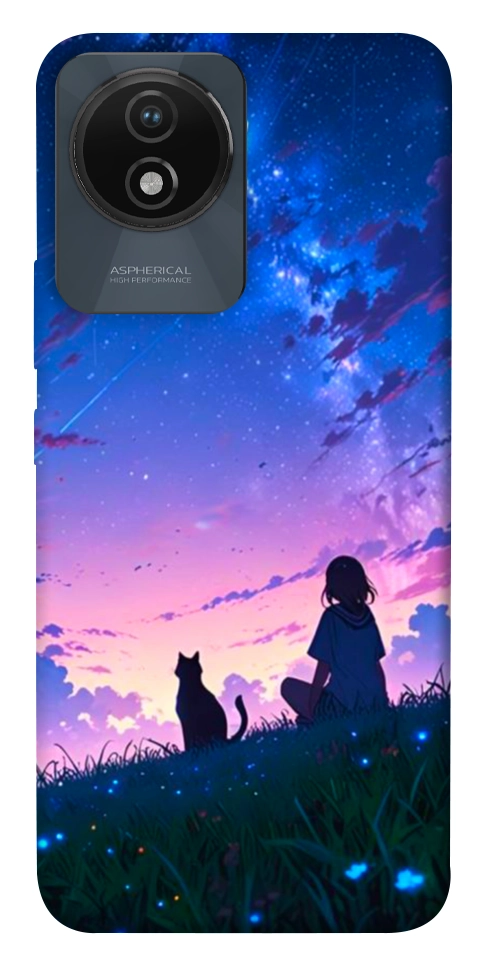 Чохол Space girl and cat для Vivo Y02