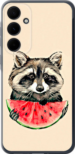 Чехол для Samsung Galaxy A35 Енотик с арбузом (Серый)