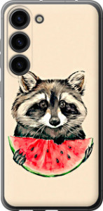 Чехол для Samsung Galaxy S23 Енотик с арбузом (Серый)
