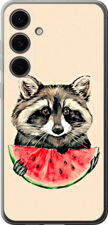 Чехол для Samsung Galaxy S24 FE Енотик з арбузом (Сірий)