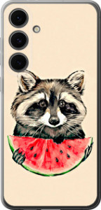 Чехол для Samsung Galaxy S24 FE Енотик с арбузом (Серый)