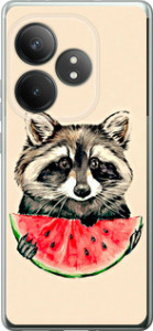 Чехол для Realme GT 6T Енотик с арбузом (Серый)