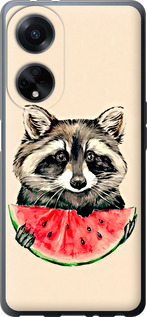 Чехол для Oppo A98 Енотик с арбузом (Серый)