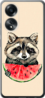 Чехол для Oppo A58 4G Єнотик з кавуном (Сірий)