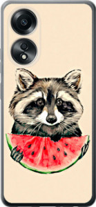 Чехол для Oppo A58 4G Єнотик з кавуном (Сірий)