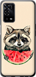 Чохол для Oppo A55 Єнот з кавуном (Сірий)