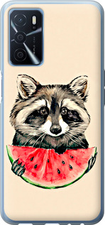 Чохол для Oppo A54s Єнот з кавуном (Сірий)