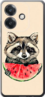 Чехол для Oppo A3 4G Енотик с арбузом (Серый)