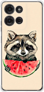 Чехол для Motorola Moto G75 5G Енотик с арбузом (Серый)