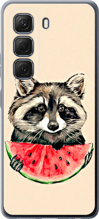 Чехол для Infinix Hot 50 4G Енотик с арбузом (Серый)