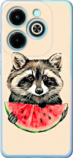 Чехол для Infinix Hot 40i Енотик з арбузом (Сірий)