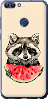Чехол для Huawei P Smart Єнот з кавуном (Сірий)