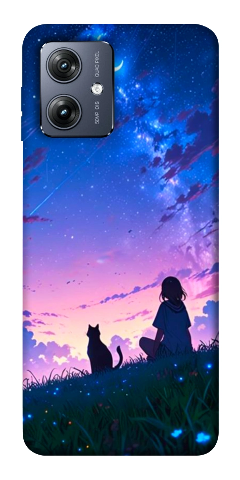 Чохол Space girl and cat для Motorola Moto G54