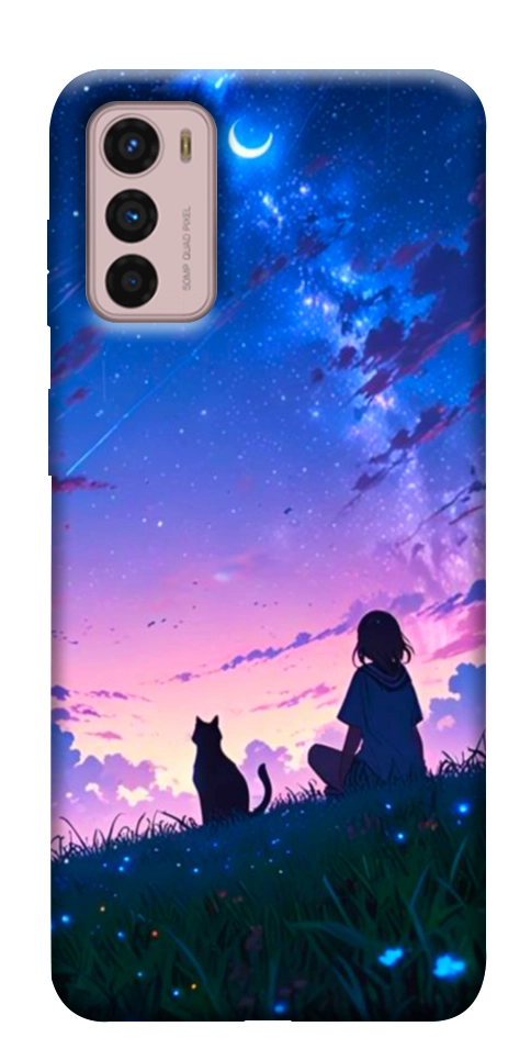 Чехол Space girl and cat для Motorola Moto G42