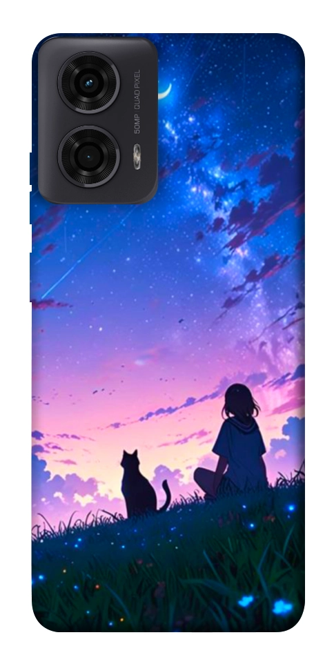 Чохол Space girl and cat для Motorola Moto G04