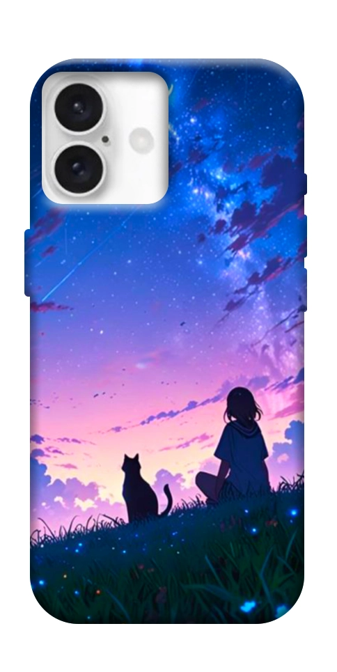 Чохол Space girl and cat для iPhone 16 Plus