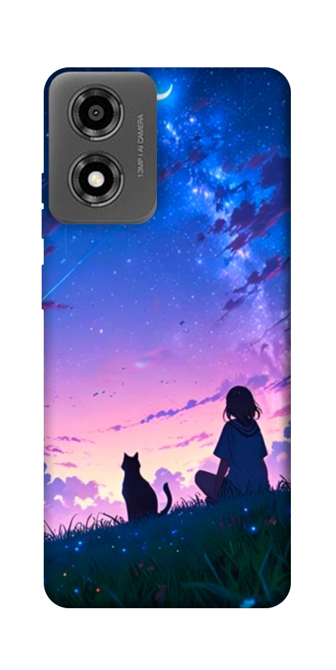 Чохол Space girl and cat для Motorola Moto E14