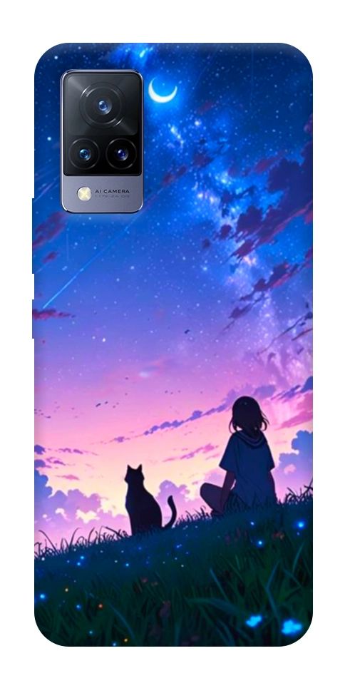Чохол Space girl and cat для Vivo V21