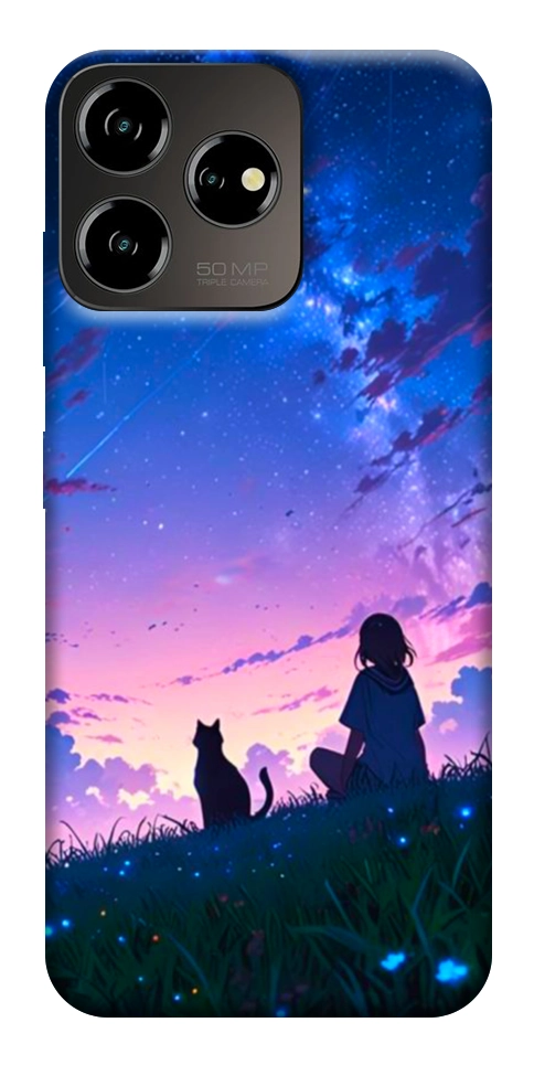 Чохол Space girl and cat для ZTE Blade V50 Design 4G