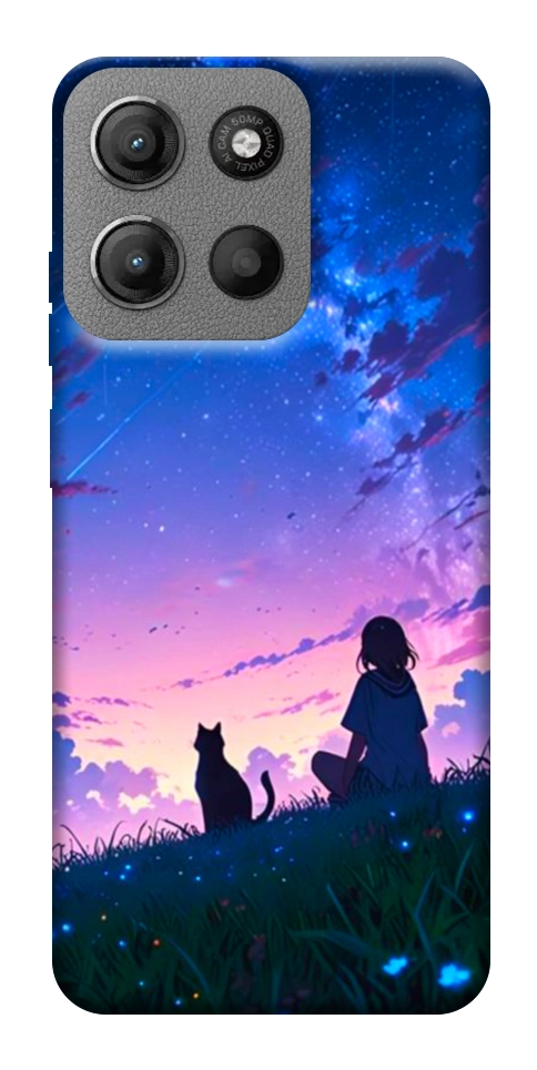 Чехол Space girl and cat для Motorola Moto G15 4G