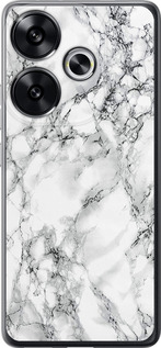 Чехол для Xiaomi Poco F6 Мрамор белый (Черный)