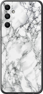 Чехол для Samsung Galaxy A05s Мрамор белый (Черный)