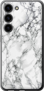 Чехол для Samsung Galaxy S23 Мрамор белый (Черный)