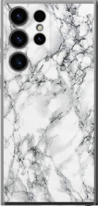Чехол для Samsung Galaxy S24 Ultra Мрамор белый (Черный)