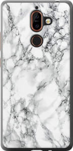 Чехол для Nokia 7 Plus Мрамор белый (Черный)